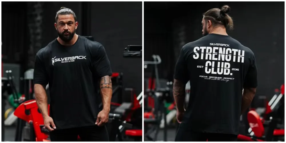 2026 Men Gym Strength Training Text Graphic T Shirt Crew Neck Short Sleeve Navy Workout Streetwear Tees