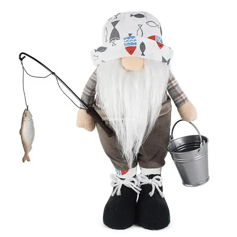 

Fishing Gnome with Fishing Hook and Bucket Facelesses Dwarfs Garden Kitchen