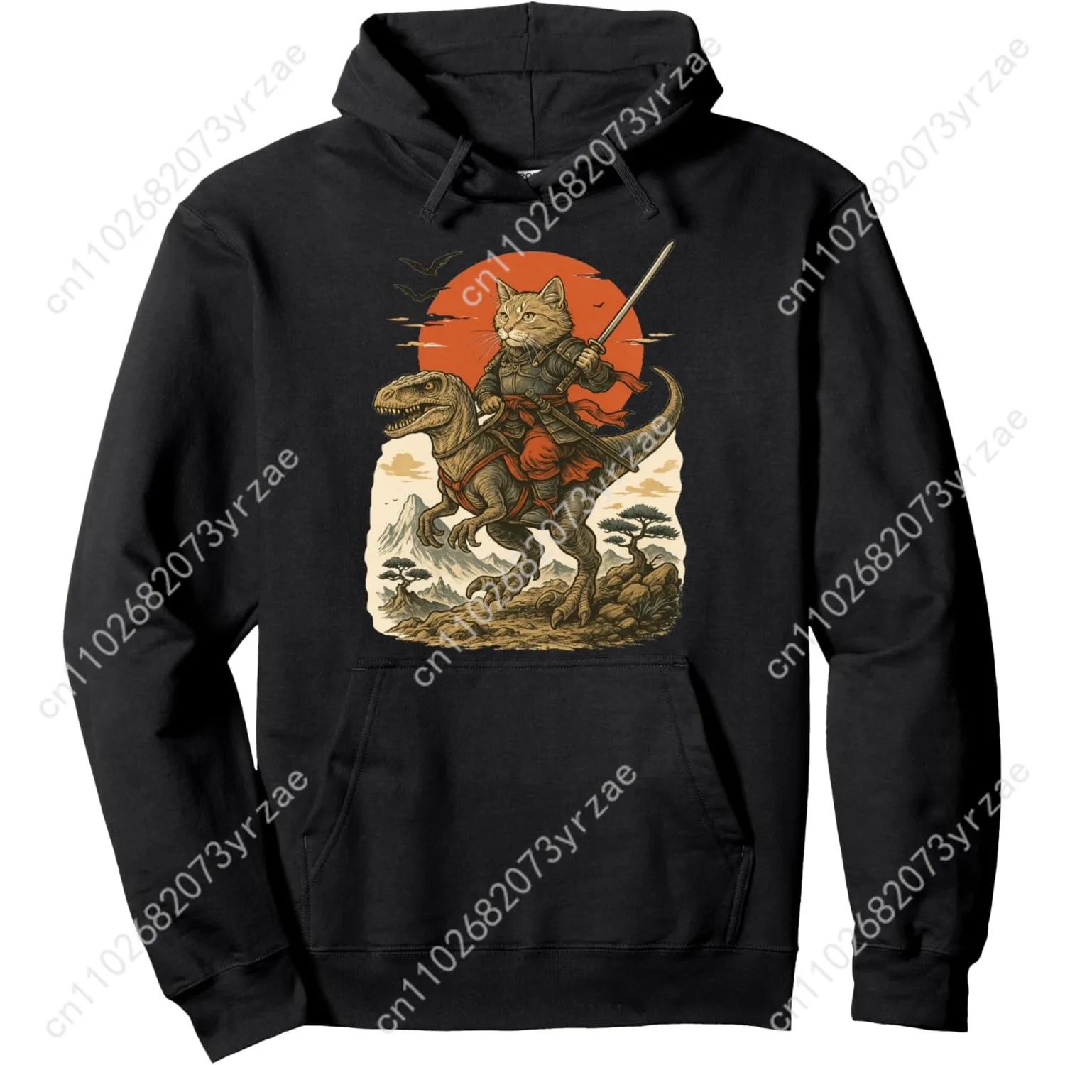 Vintage samurai gato equitação raptor moletom com capuz super macio das mulheres dos homens pulôver moda confortável hoodies respirável topos
