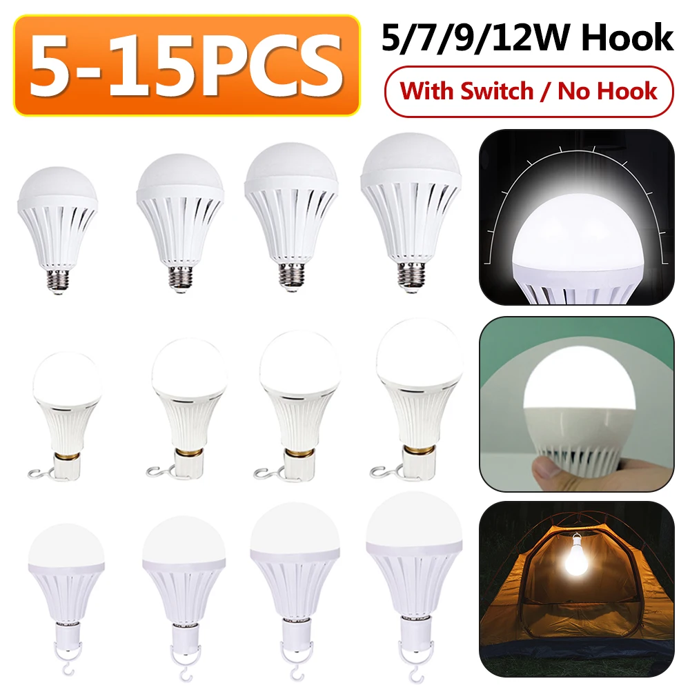 5/7/9/12W Emergency Bulb Light Household E27 LED Tent Lantern Energy Saving Environmentally Light Bulb for Living Room Bathroom