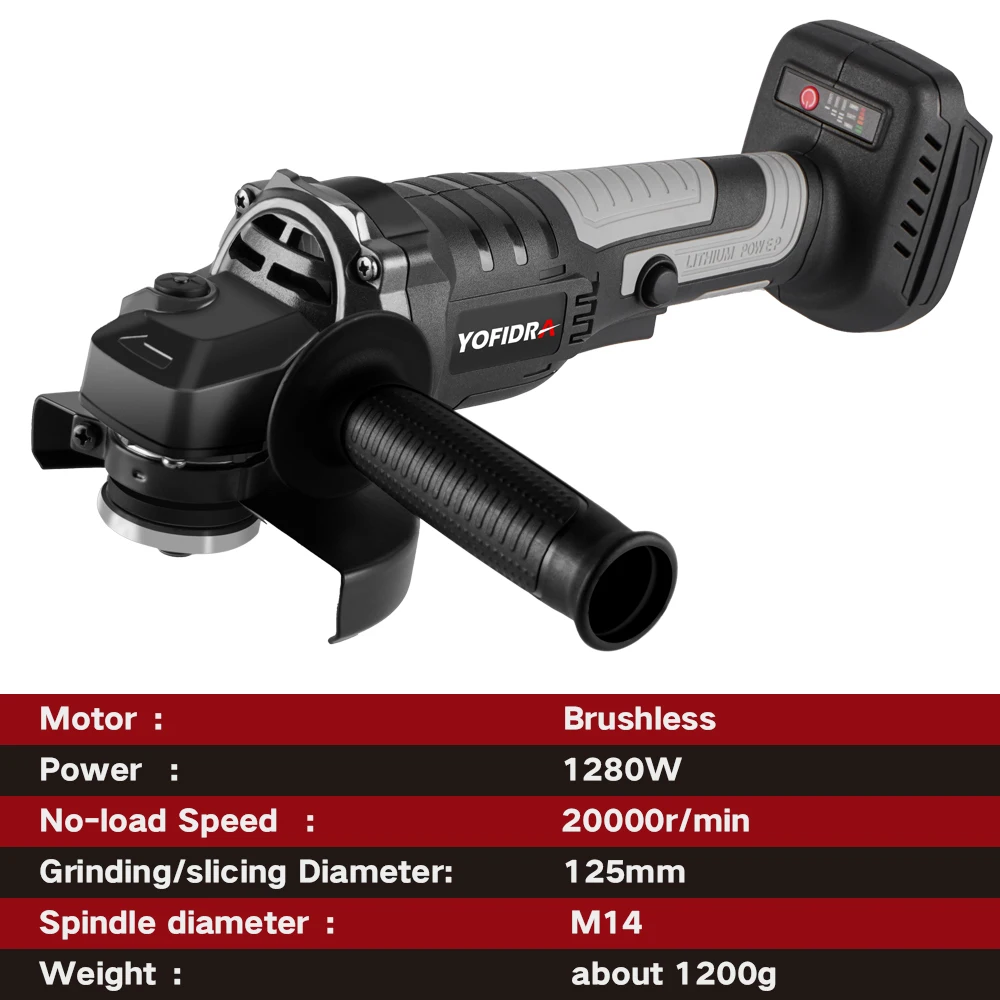 Imagem -05 - Brushless Elétrica Angle Grinder Cordless Eficiente Grinder Cutting Machine Ferramentas Elétricas para Makita 18v Bateria 125 mm 20000rpm