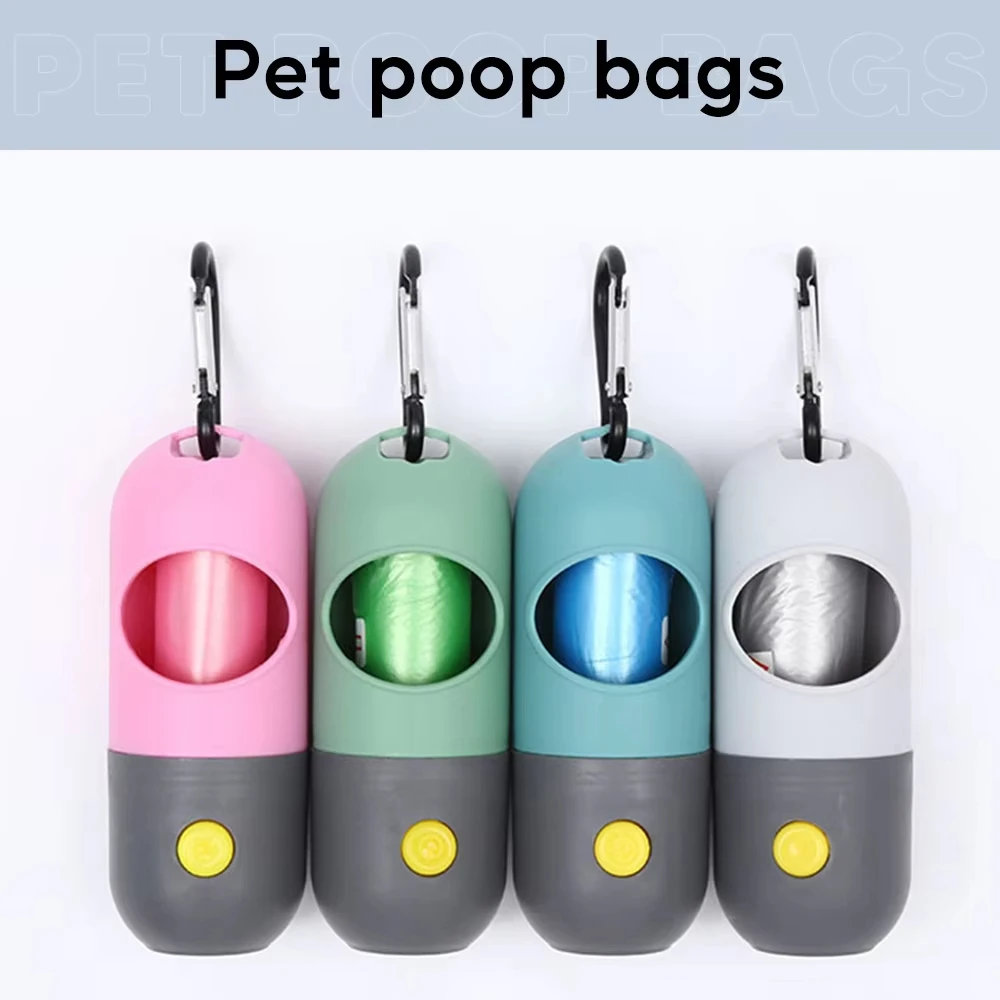 LED Light Dog Poop Bags Dispenser Degradable Waste Bag Outdoor Portable Pet Trash Bags Dog Cat Cleaning Supplies Accessories