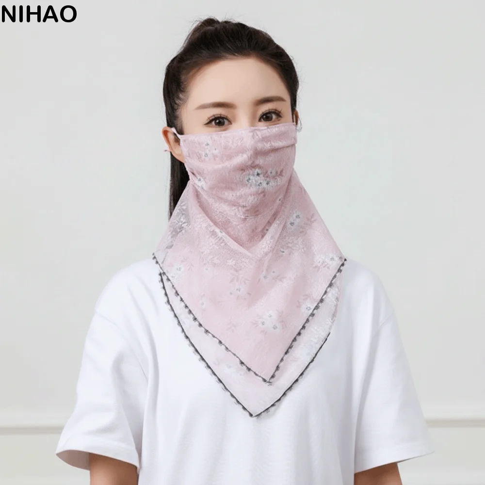 

Модная эластичная маска из ледяного шелка, кружевной тонкий треугольный шарф, шейный платок, защитная маска для лица, солнцезащитная вуаль для велоспорта