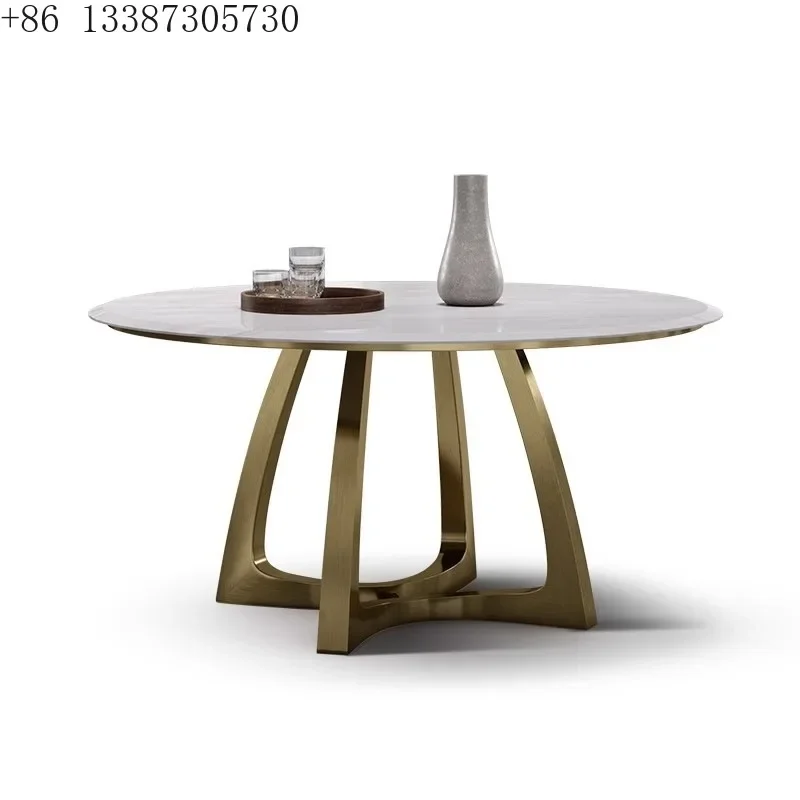 

Italian light luxury natural marble round dining table villa large flat luxury stone dining table