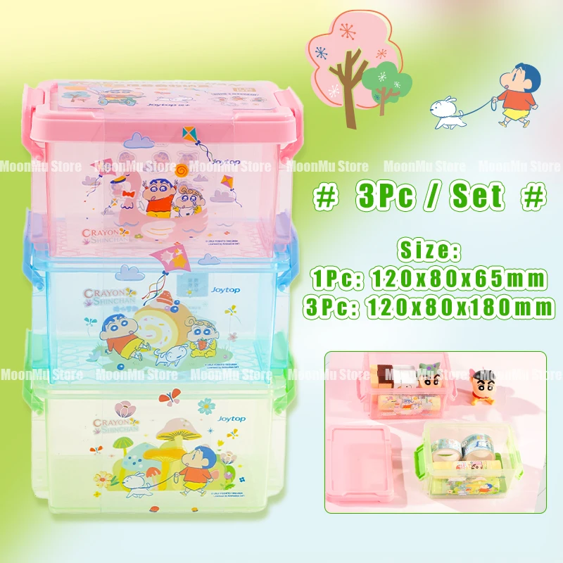 Crayon Shin-chan Desktop Storage Box Cute Sticker DIY Sundries Cotton Swabs Organizer Basket Student Stationery Gifts Wholesale