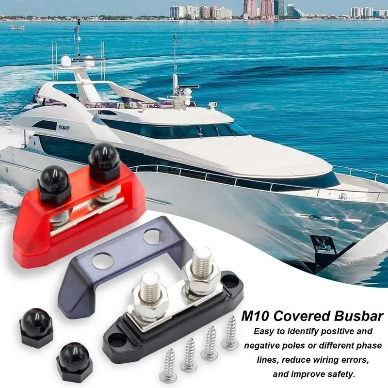 Car Busbar M10 Bus Bar With Cover Battery Terminal Distribution Block 2X Power Stud Busbars For Car Marine Boat