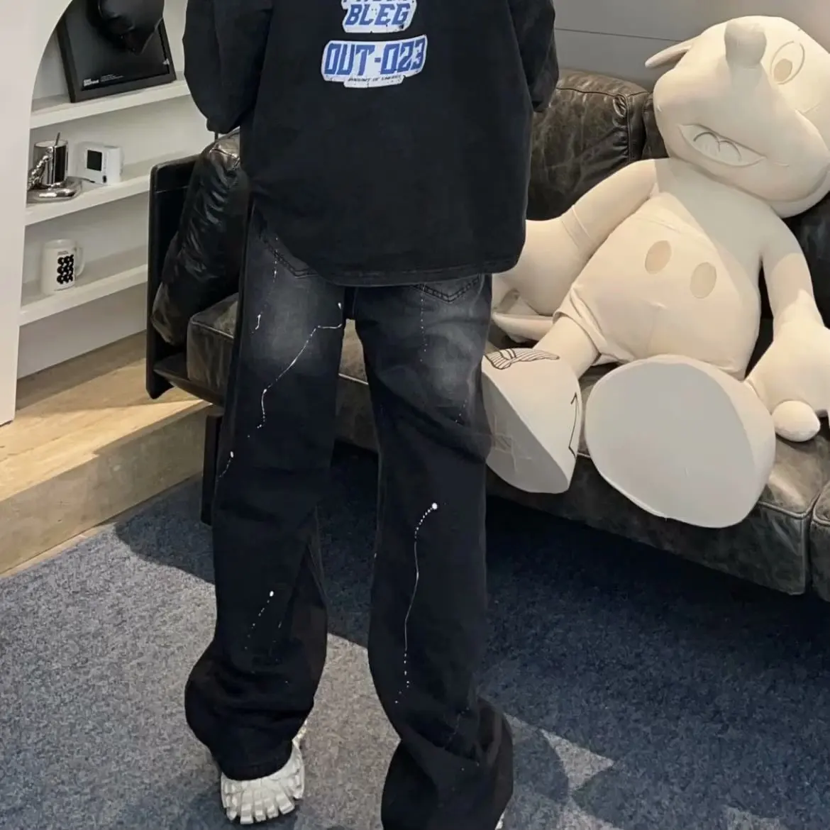 

Sli Large Size Wide Leg Jeans Men's Loose Fit Casual Straight Leg Jeans mid Waist Button Closure Denim Pants Autumn Spring