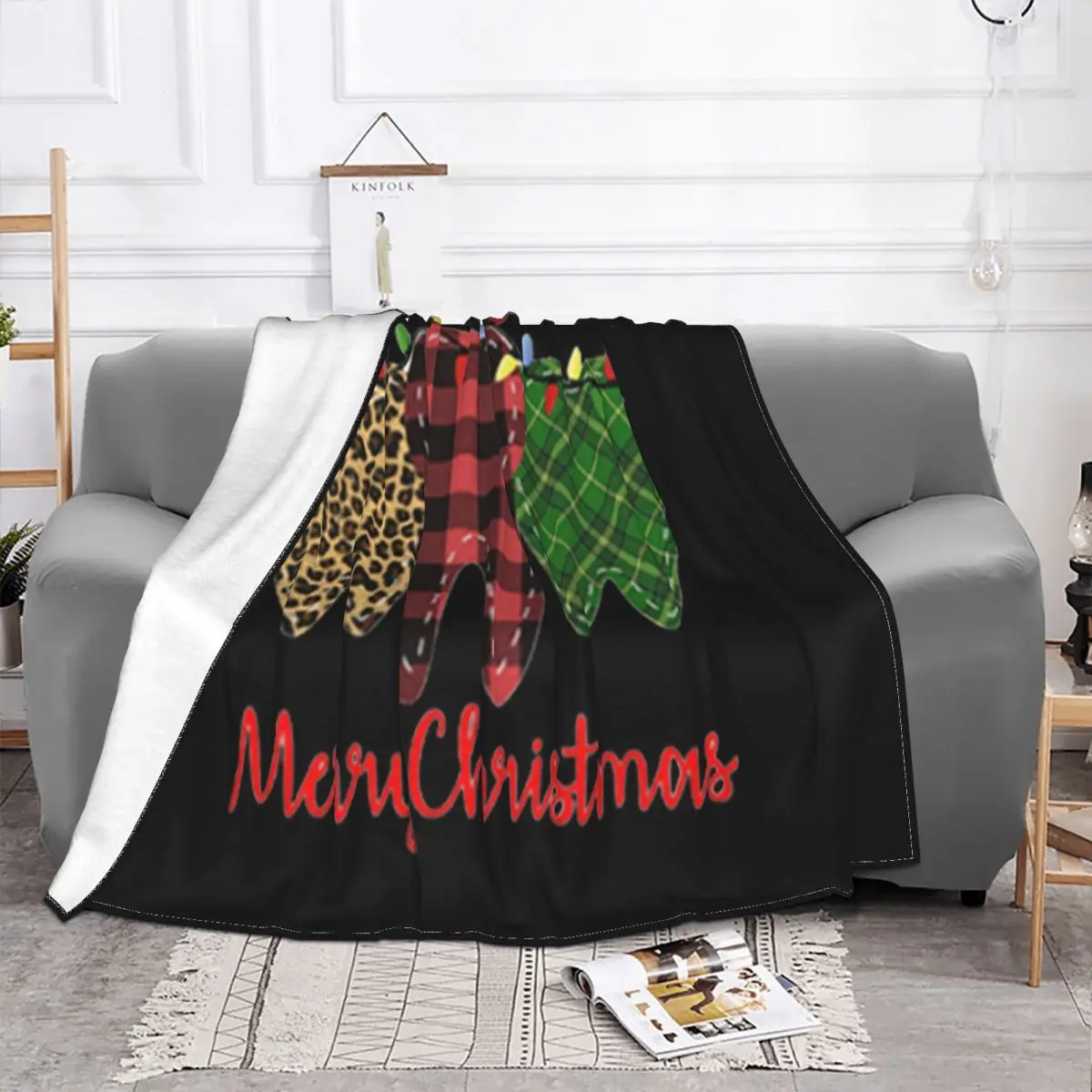 Merry Christmas Leopard Plaid Teeth With Lights Dentist Top Retro Gift New Print Creative Throw Blanket