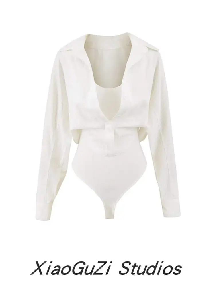 

Осенний комбинезон с длинными рукавами и высокой талией, женская верхняя одежда, дизайн Sense, облегающий воротник, искусственный двухсекционный пикантный топ