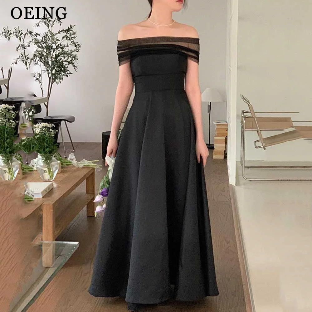 

OEING Simple A Line Korea Wedding Party Dresses Elegant Off The Shoulder Corset Back Formal Evening Gowns 3 styles Prom Dress