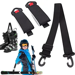Nylon Skiing Pole Shoulder Hand Carrier Lash Handle Straps Adjustable Buck Hook Loop Protecting Black Nylon Ski Handle Strap Bag