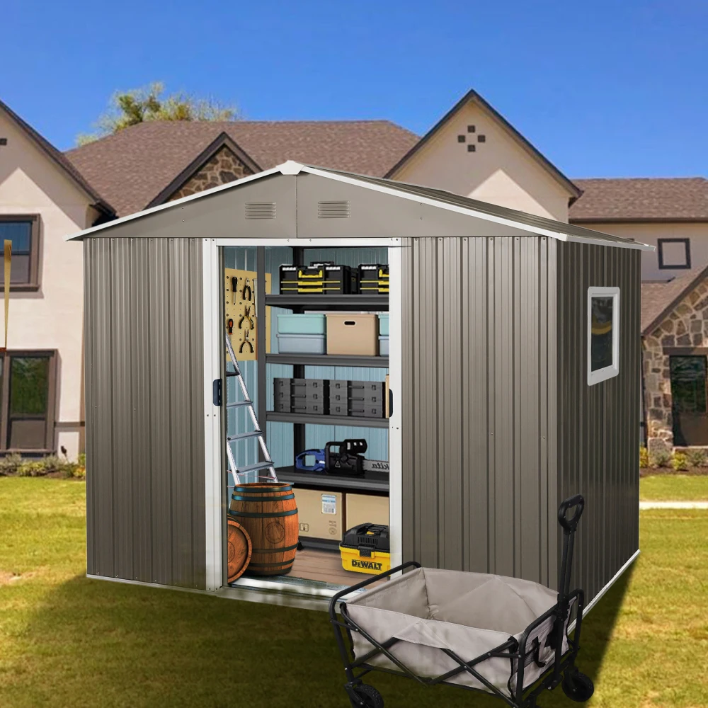 

8ft X 6ft Outdoor Metal Storage Shed with Window Grey， Outdoor Storage Shed，storage Shed Garden