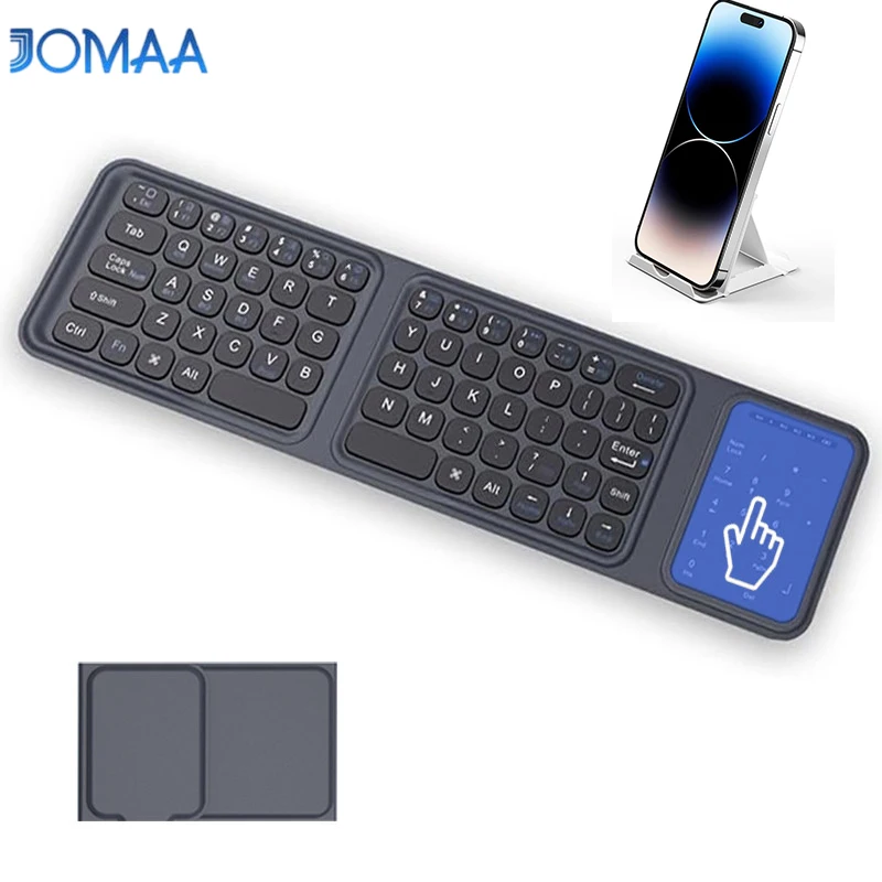 JOMAA Full Size Foldable Wireless Smartphone Keyboard with Touchpad Numberic Pad Rechargeable Folding keyboard for phone