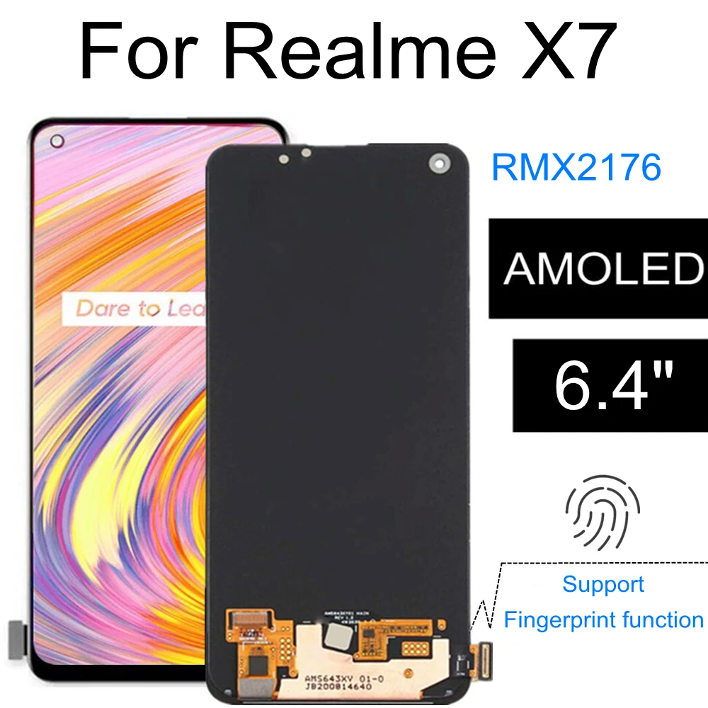 6.40  AMOLED For Realme X7 5G RMX2176 LCD Display Touch Screen Digitizer Assembly Replacement