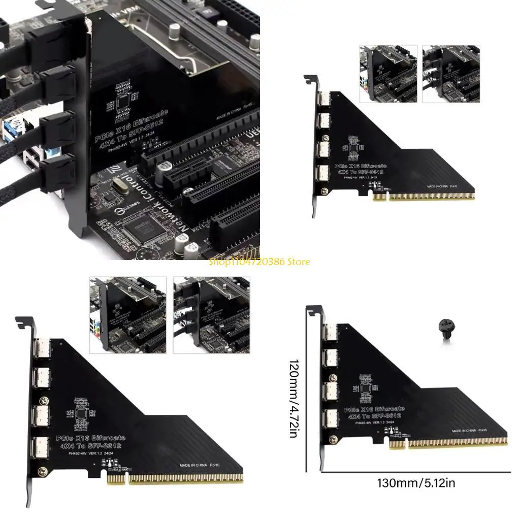 

K0EA PCIe X16 to 4 Port Adapter Card Support PCIEX4X4X4X4 Split External SFF8612