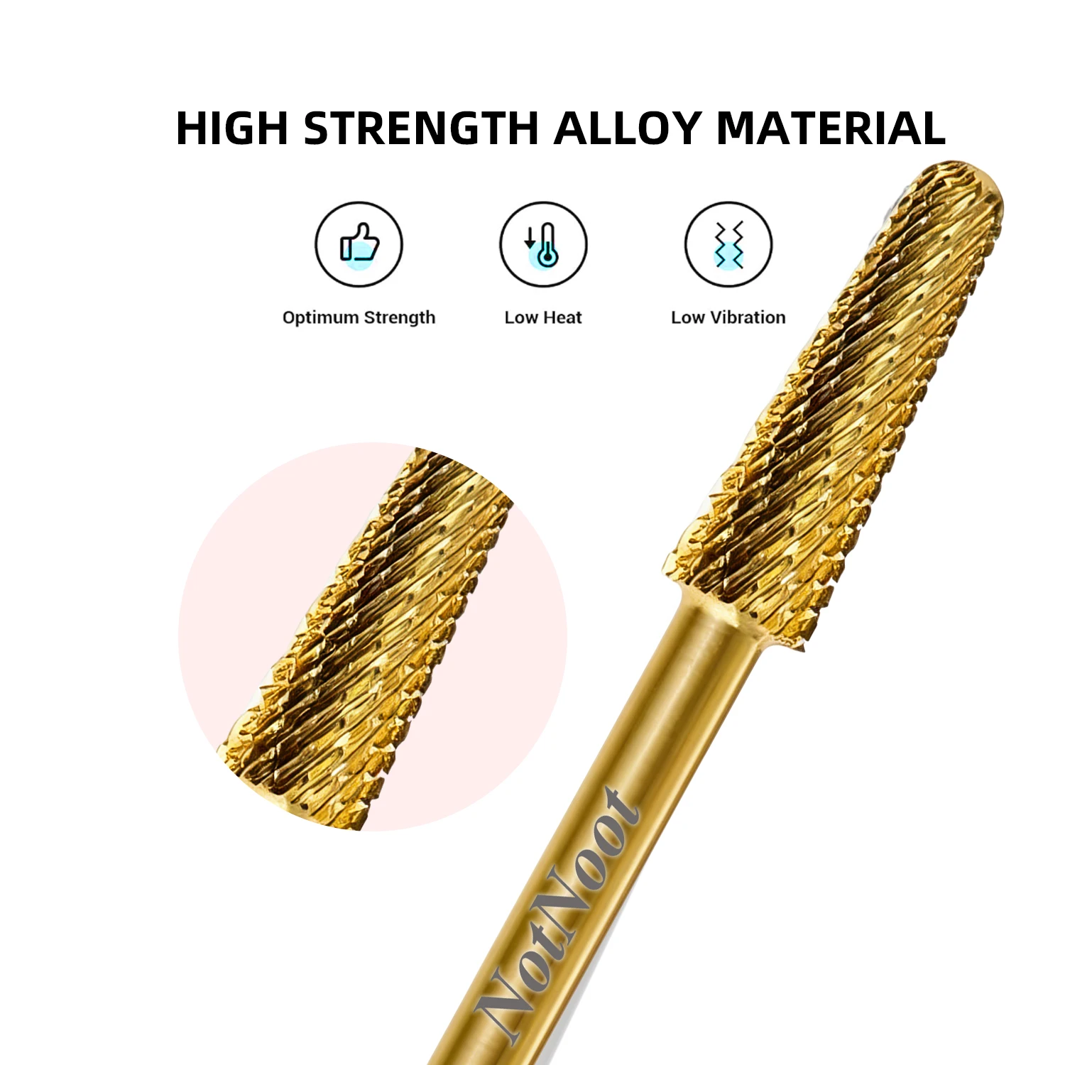 NotNoot 1 Stück Nagelbohrer, 3/32'' Hartmetall Multifunktionsbohrer, Geeignet für Maniküre Pediküre Nagelhaut Gel Polieren, Gold – Detail 2