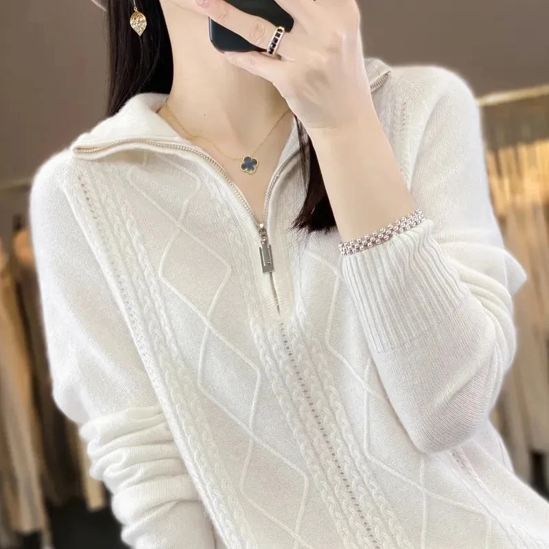 2023 Autumn and Winter New Women Sweater Warm Cashmere Sweater Loose Top Half Turtleneck Knitted Bottoming Shirt