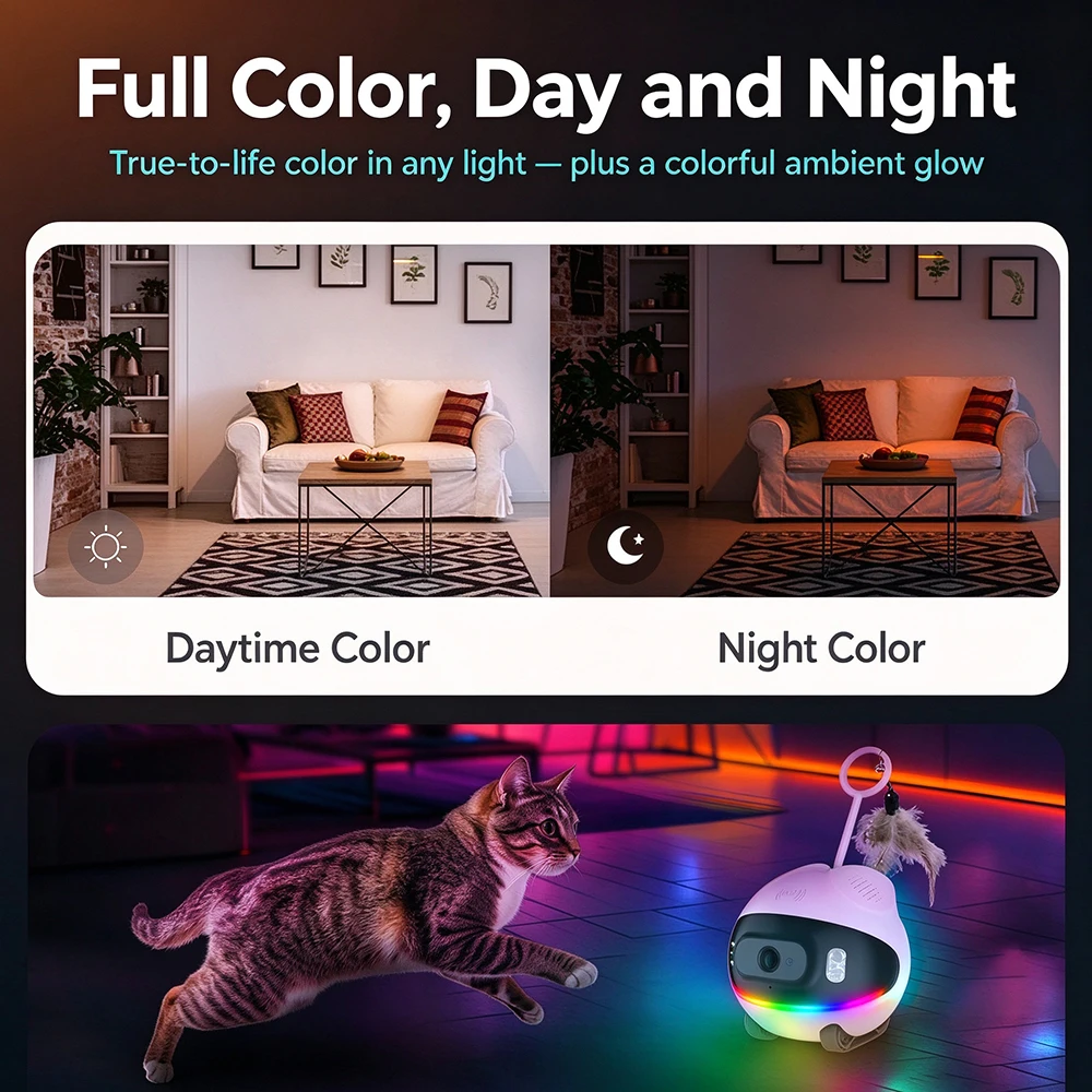 Mobility Smart Pet Robot WIFI Camera 2K HD Motion Detection Full Color Night Vision App Controlled Rechargeable for Dogs & Cats