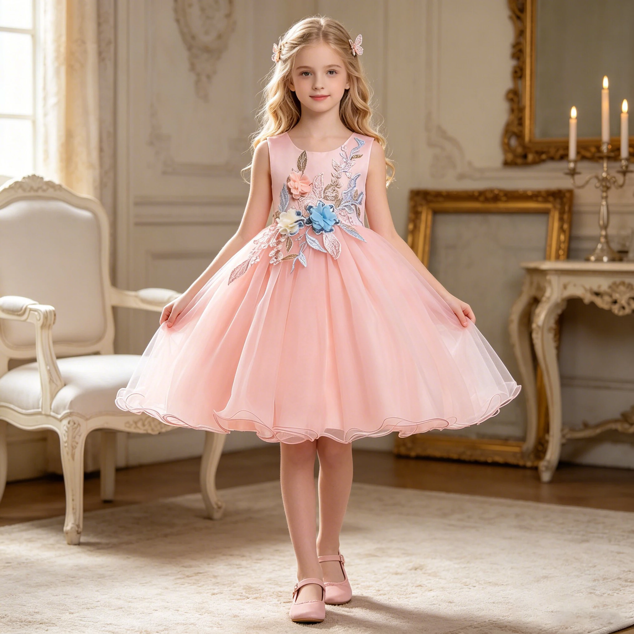 Sommerliches Blumenmädchenkleid für Brautjungfern, Elegantes Hochzeits-, Geburtstags-, Prinzessinnen- und Abschlussballkleid, Abendgarderobe für Mädchen