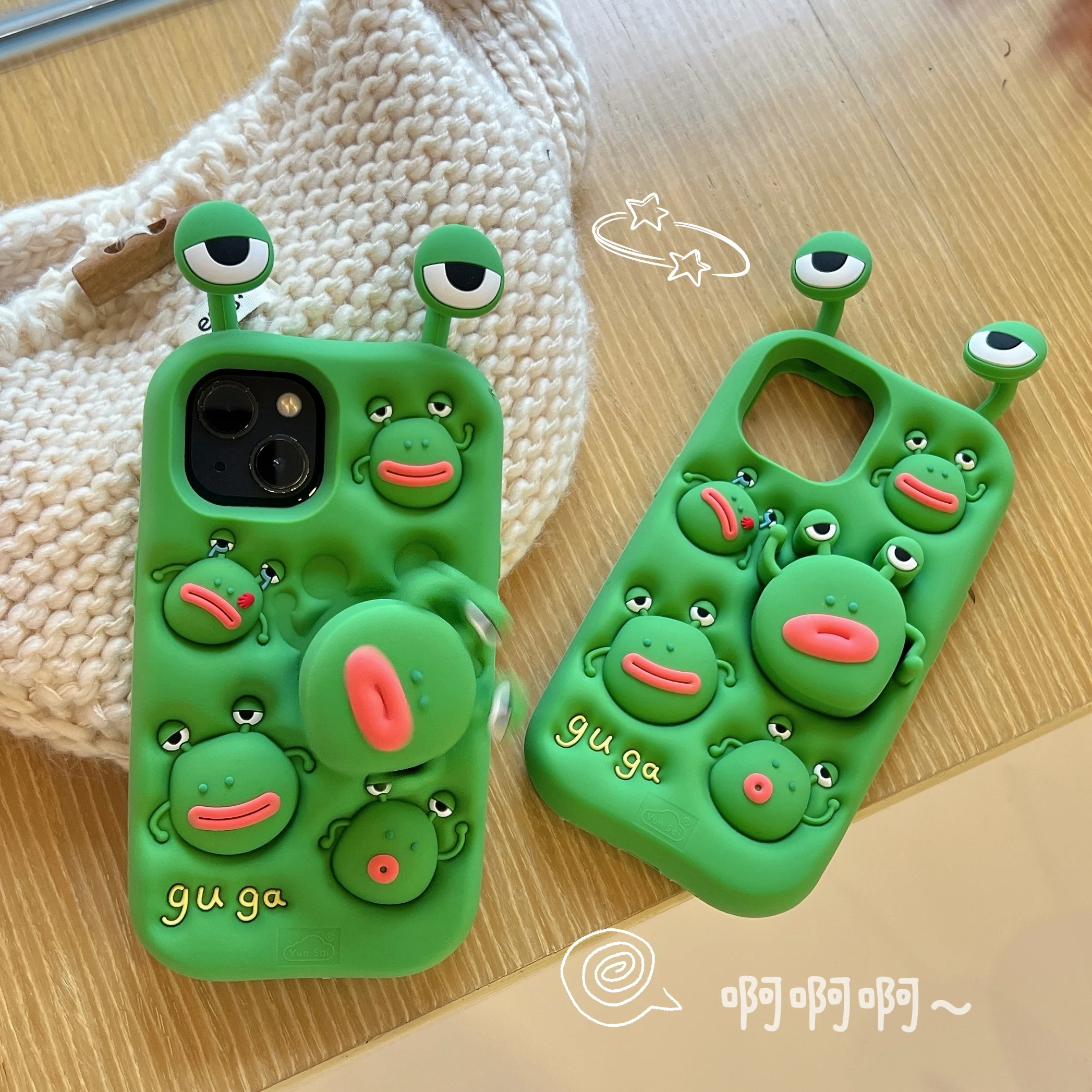 3D Soft Silicone Case Cover for iPhone 12 13 14 15 16 17 ProMax Cute Cartoon Frog with Full Protection & Telescopic Holder Stand