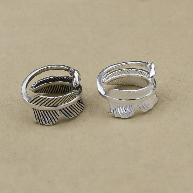 

Japanese Fashion 925 Sterling Silver Couple Personalized Thai Silver Creative Ring Handmade Feather Silver Jewelry