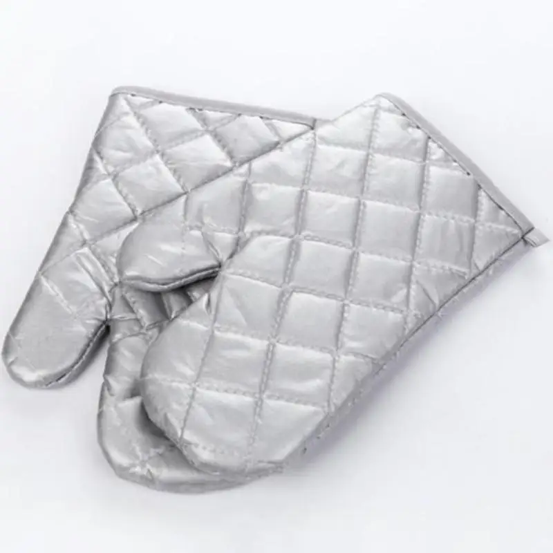 Silver-Coated Quilted Cooking Mittens with Anti-Scalding and Wear-Resistant Features