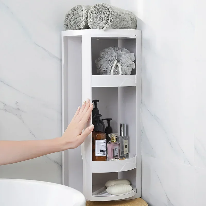 2Layer Bathroom Corner Storage 360 Rotating Wall-Mounted Shelf Shampoo Cosmetics Kitchen Household Bathroom Accessories