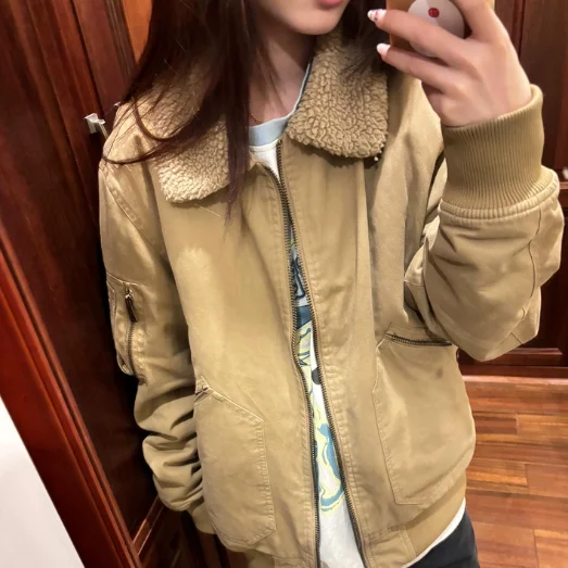 Lamb Wool Coat Women's 2025 New Loose Retro Simple Thick Cotton Coat