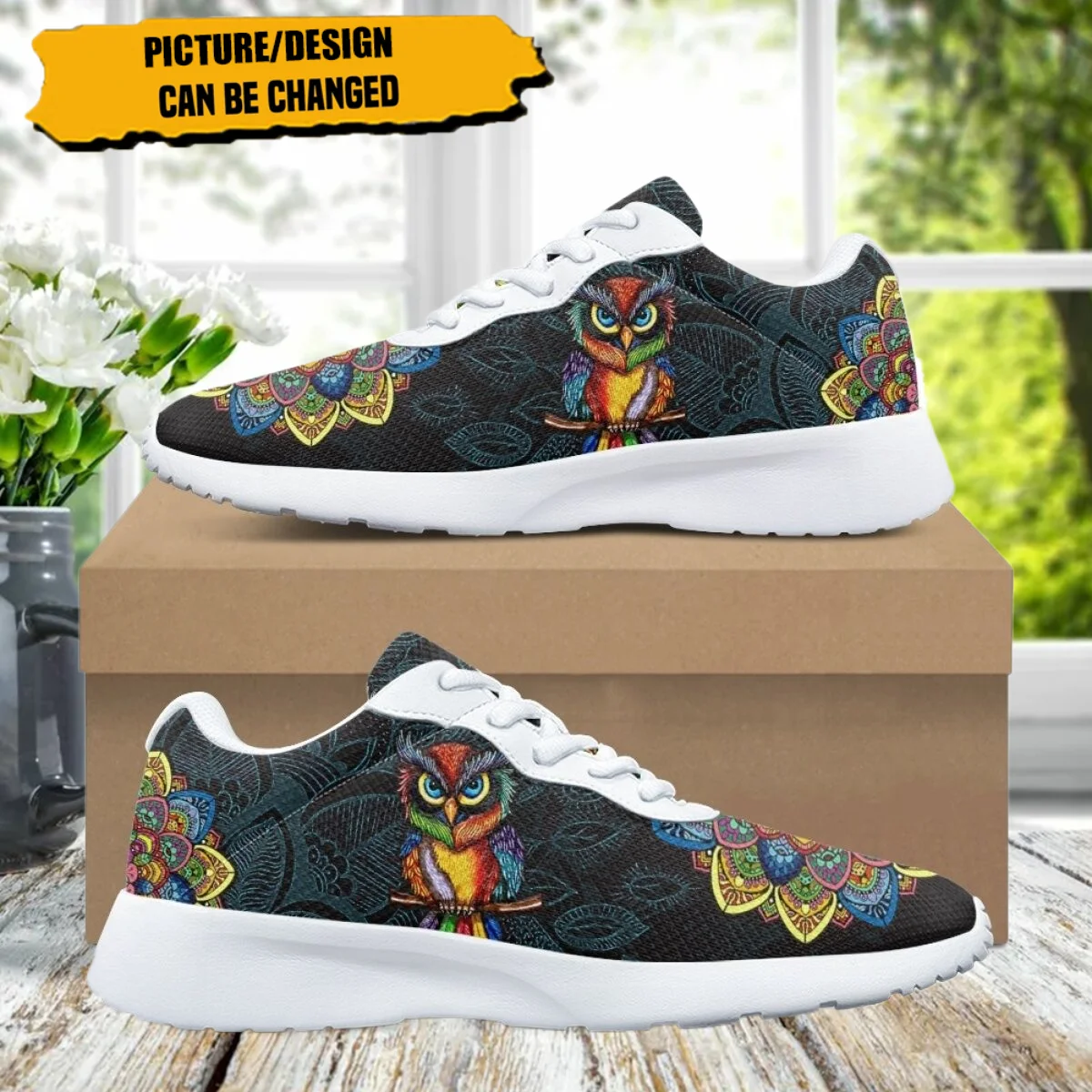 Polynesia Mandala Color Owl Print Breathable Soft Women Casual Shoes Comfort Shock Absorbing Non-slip Ladies Sneaker for Outdoor