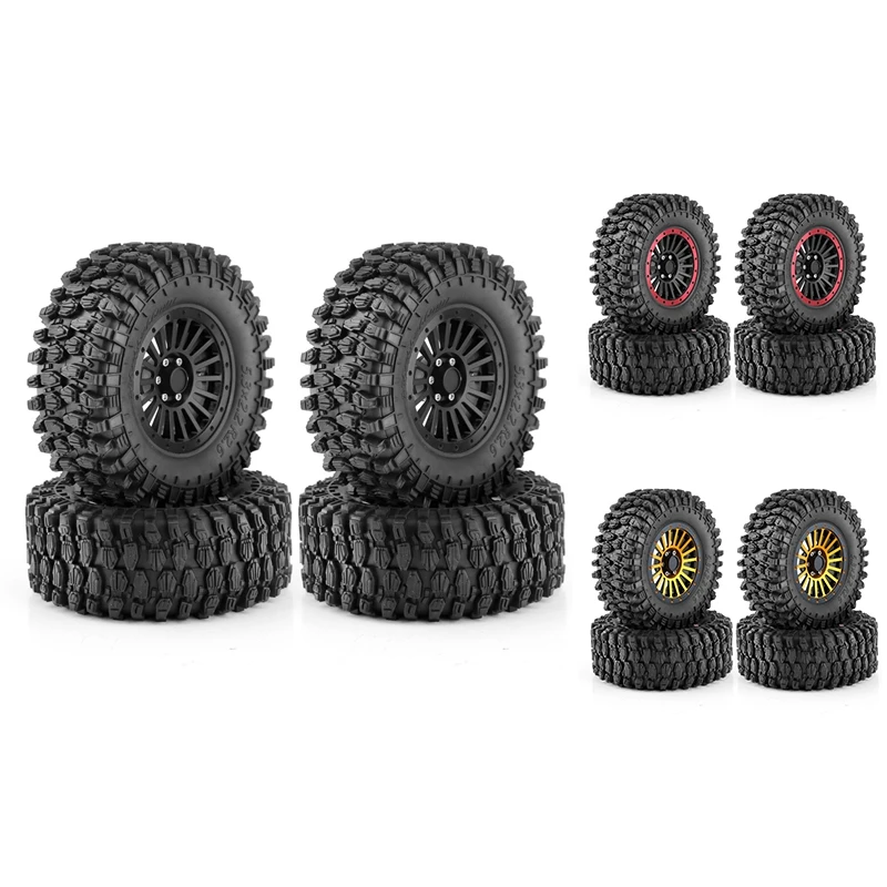 ABJL-4Pcs 135Mm 2.6 Inch Metal Beadlock Wheel Rim Rubber Tire Set For 1/8 1/10 RC Crawler Car Axial SCX10 Wraith RR10 Capra