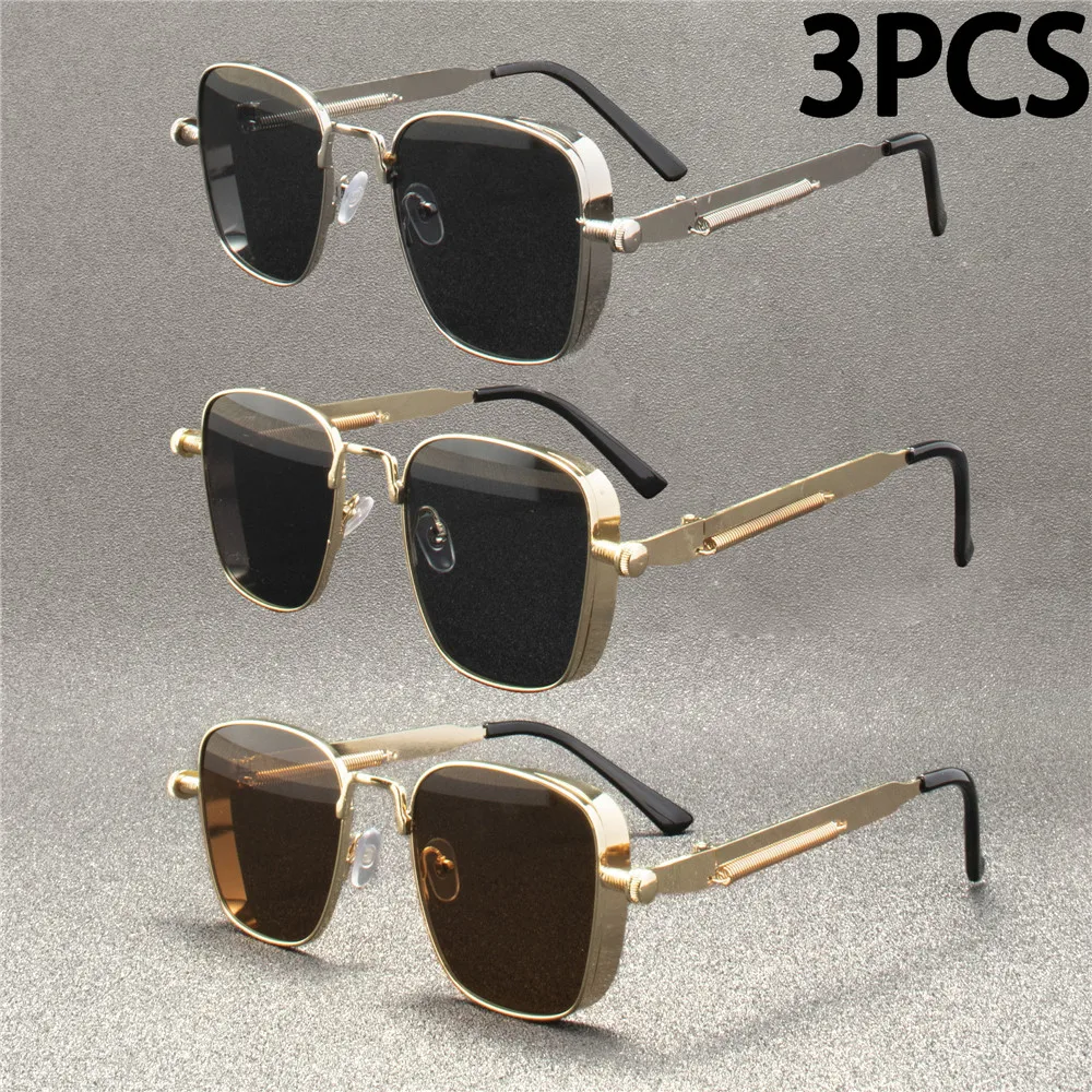 3PCS ZXWLYXGX Metall Steampunk Sonnenbrille Herren Damen Modebrille Markendesigner Retro Vintage Sonnenbrille