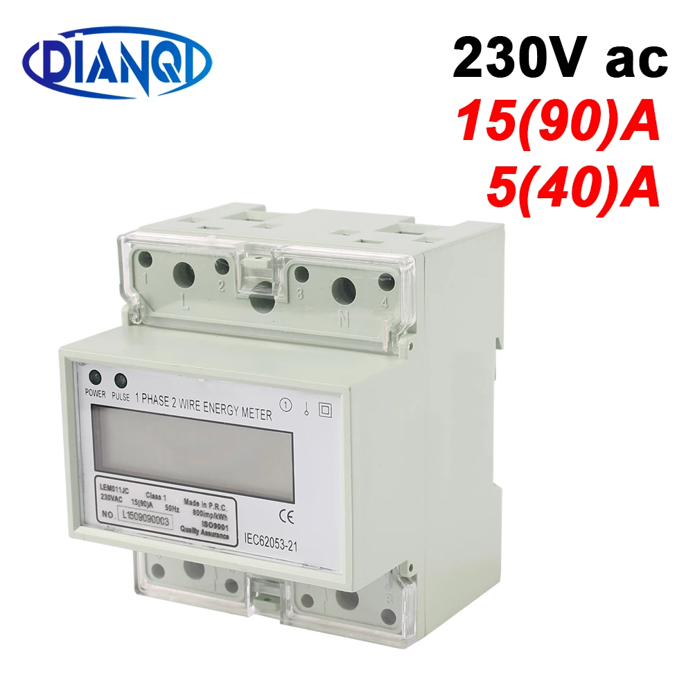 1 Phase 2 wire DIN Rail Energy Meter Calibration Equipment 15(90)A 5(40)A 230V LEM011JC