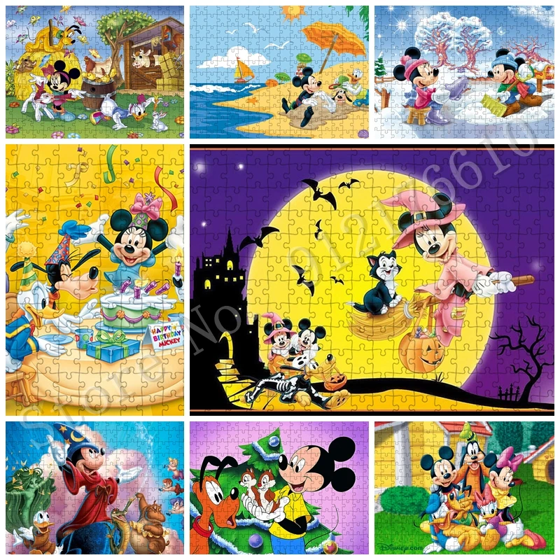 

Mickey Mouse Hide and Seek Jigsaw Puzzle Disney Donald Duck Kit DIY Art Paper Puzzle Educational Decompression Gift Game Crafts