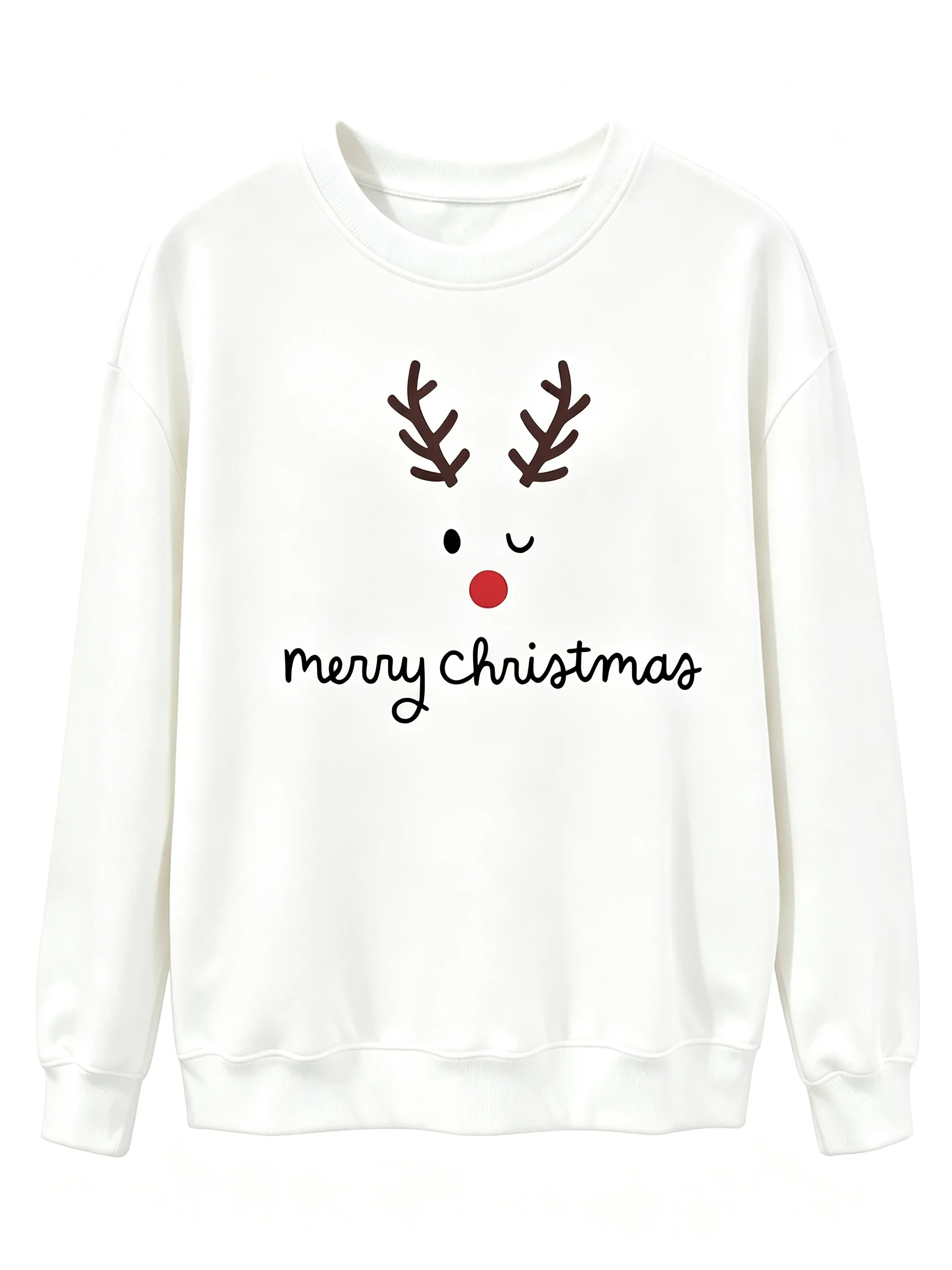Women Crew Neck Sweatshirt Merry Christmas Reindeer Face Graphic Pullover Casual Xmas Holiday Long Sleeve Party Tops