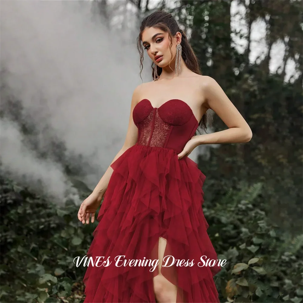 

VINES Lilac Party Dress Sweetheart A Line Evening Dress Multilayered Tulle Party Gown with Lace Prom Gown for Women Customized