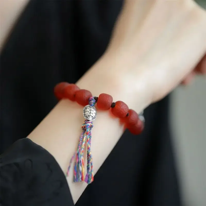 925 Silver Old Agate Golden Coin Beads , Wealth To World Women, New Style Bracelet