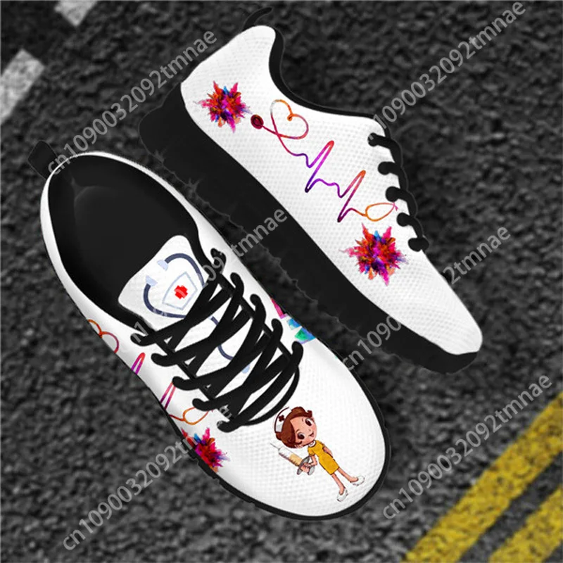 Nurse Casual Shoes For Women Cartoon Medical Heart Beat Custom Ladies Sneakers Flats Running Jogging Sport Shoes Zapatos Muje