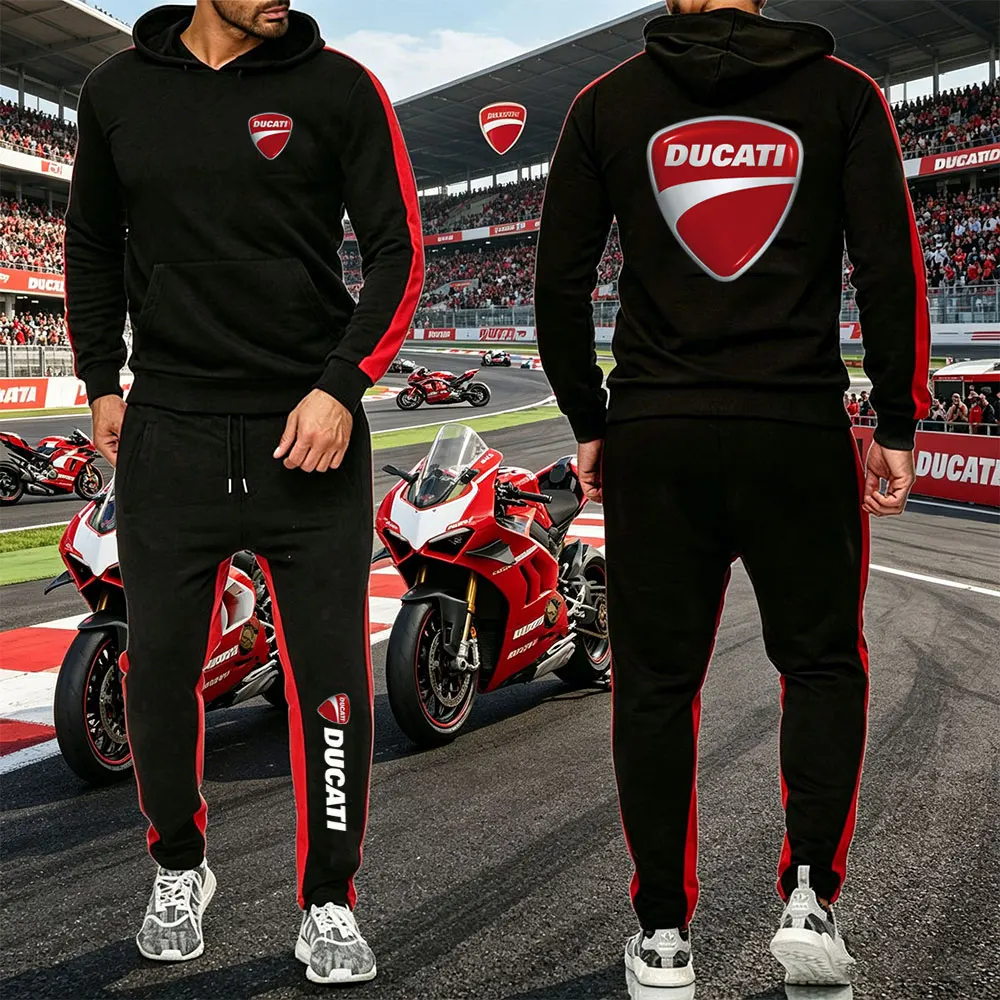 2026 Men Tracksuit  Ducati motor Printed Hoodie Suits Hooded Sweatshirt+Pants 2 Pieces Men Sets Running Fitness Men Clothing