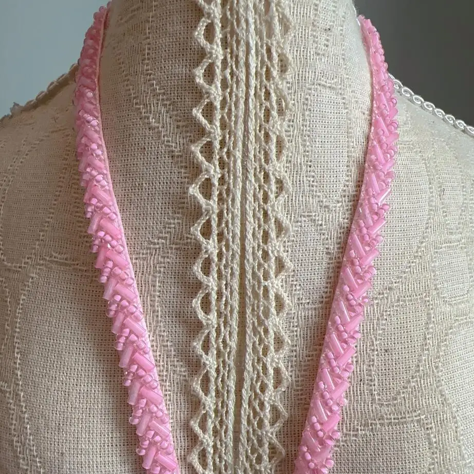 90cm Neon Pink Red Pearl Beaded Lace Trim Ribbon Garment Decoration Trimming Fringe Tape DIY Sewing Fabric Material Accessories