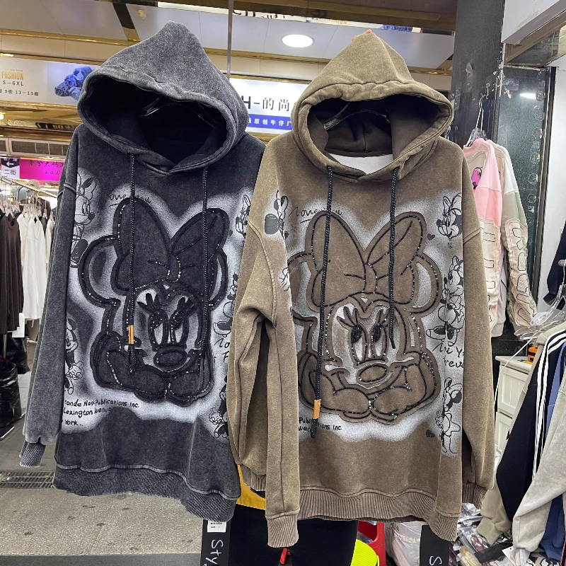 

2025 New Autumn Winter Warm Sweatshirt Heavy Industry Fleece Lined Sequin Cartoon Youthful Loose Fashion Oversized Hooded Jacket