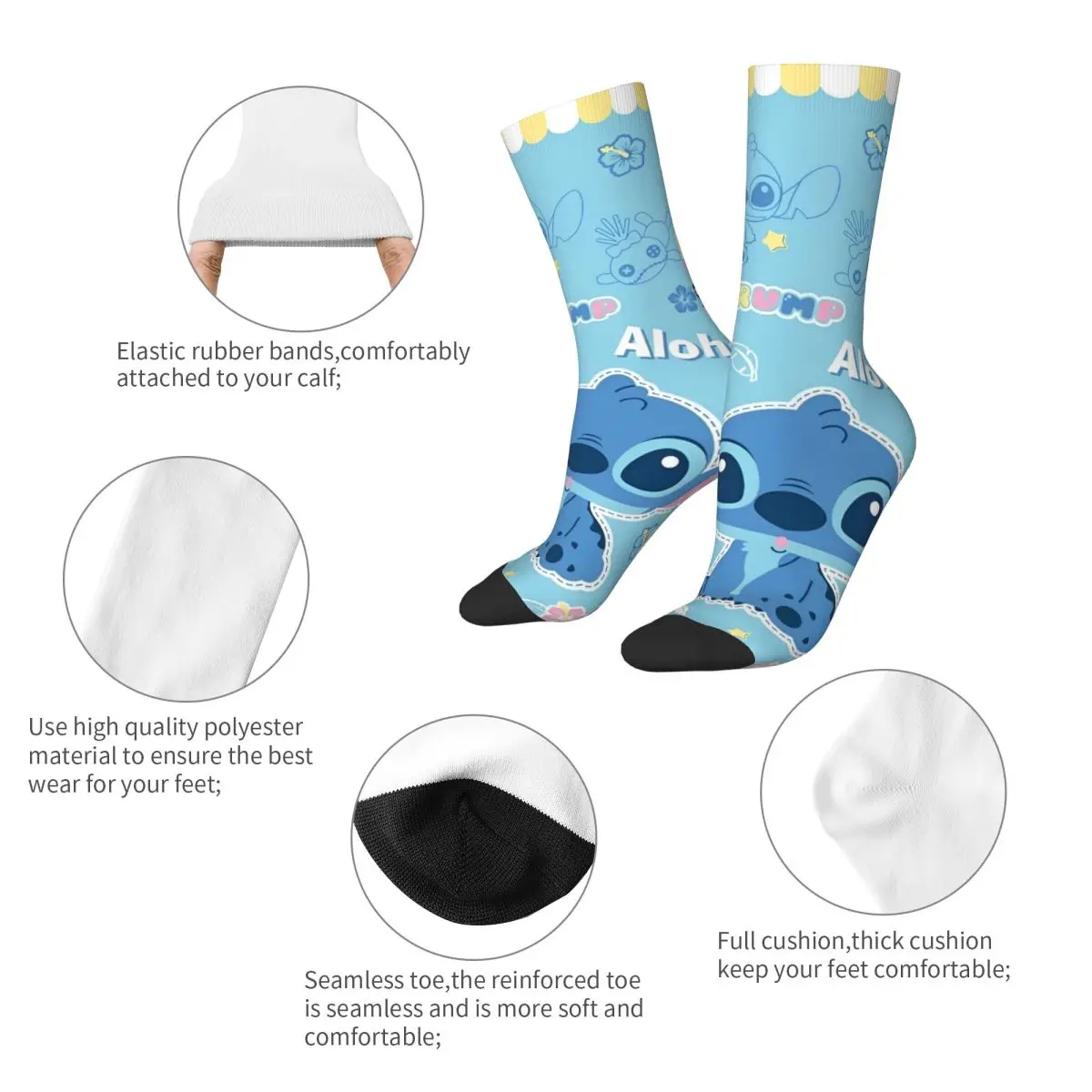 Casual Cute Lilo And Stitch Skateboard Socks Polyester Long Socks for Women Men Non-slip