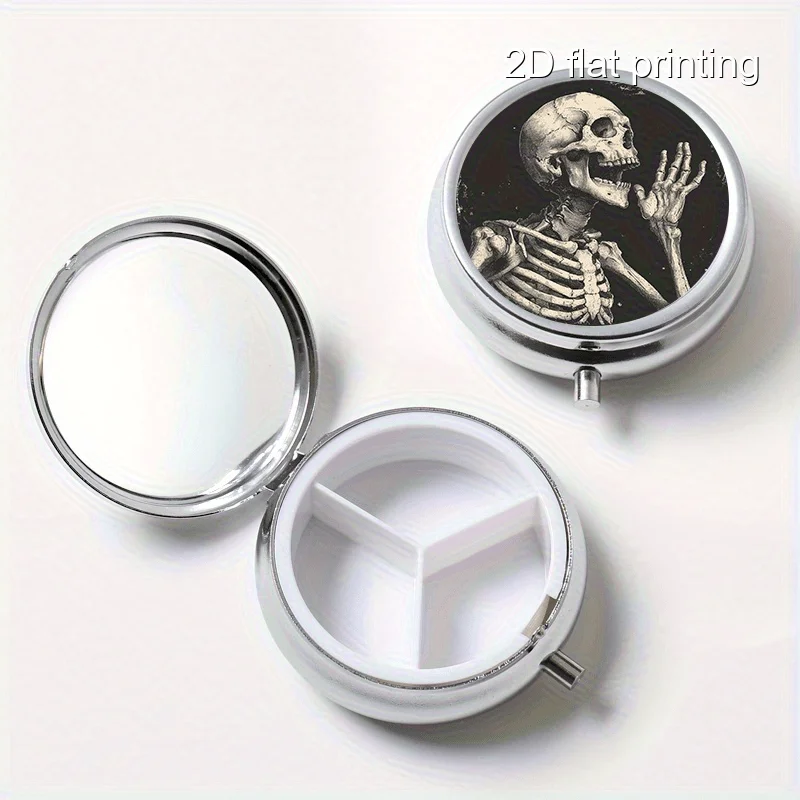Skull-Shaped Round Small Box, 3-Compartment Metal Box, Mini Portable Sealed Box, Multi-Compartment Storage, Portable Daily Small Box, Suitable for Birthday, Party, Anniversary, Christmas, Halloween Gifts, an Ideal Gift for Family, Friends, Partners, or Girlfriends