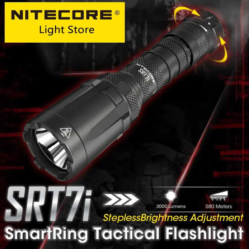 2024 Nitecore SRT7i 3000 Lumens 5000mAh Battery USB-C Rechargeable Flashlight SmartRing Brightness Adjustment Troch STROBE READY