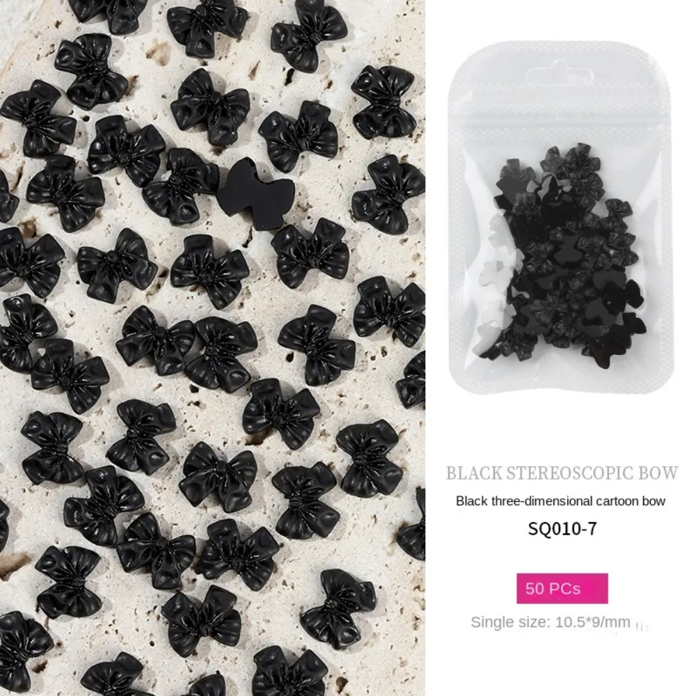 50pcs 3D Nail Art Bowknot Black and White Bow Nail Decoration Nail Art Design Polishing Jewelry Nail Art Decoration