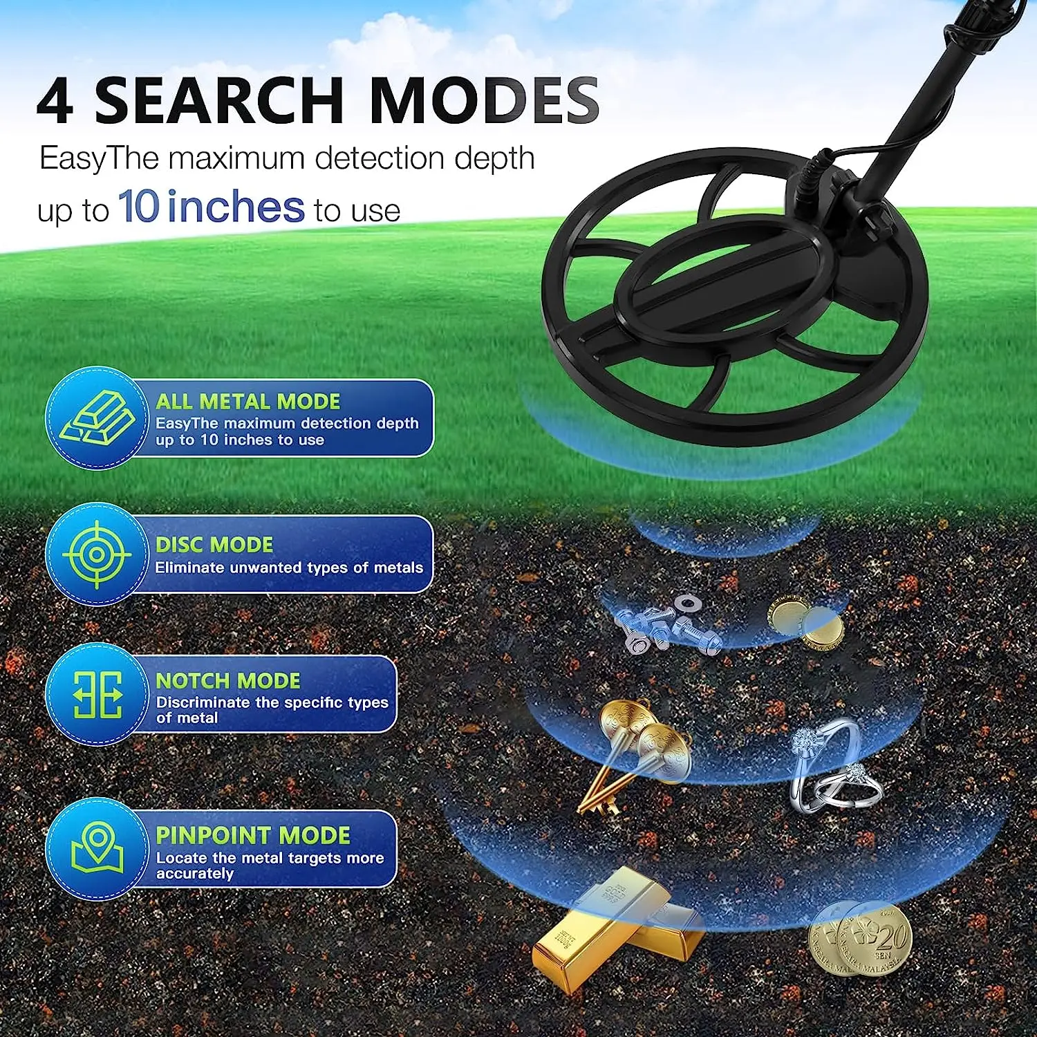 Professional Gold Metal Detector T11 Target LCD DISC Notch Pinpoint Model Underground Search and Exploration of Precious Metal