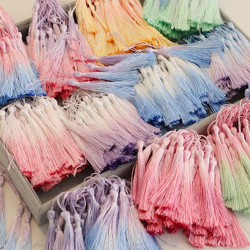 50pcs Fluorescent color gradient tassels Polyester Silk hand dyed Tassel  DIY Bookmark Pendant Jewelry Making Clothing Wedding D