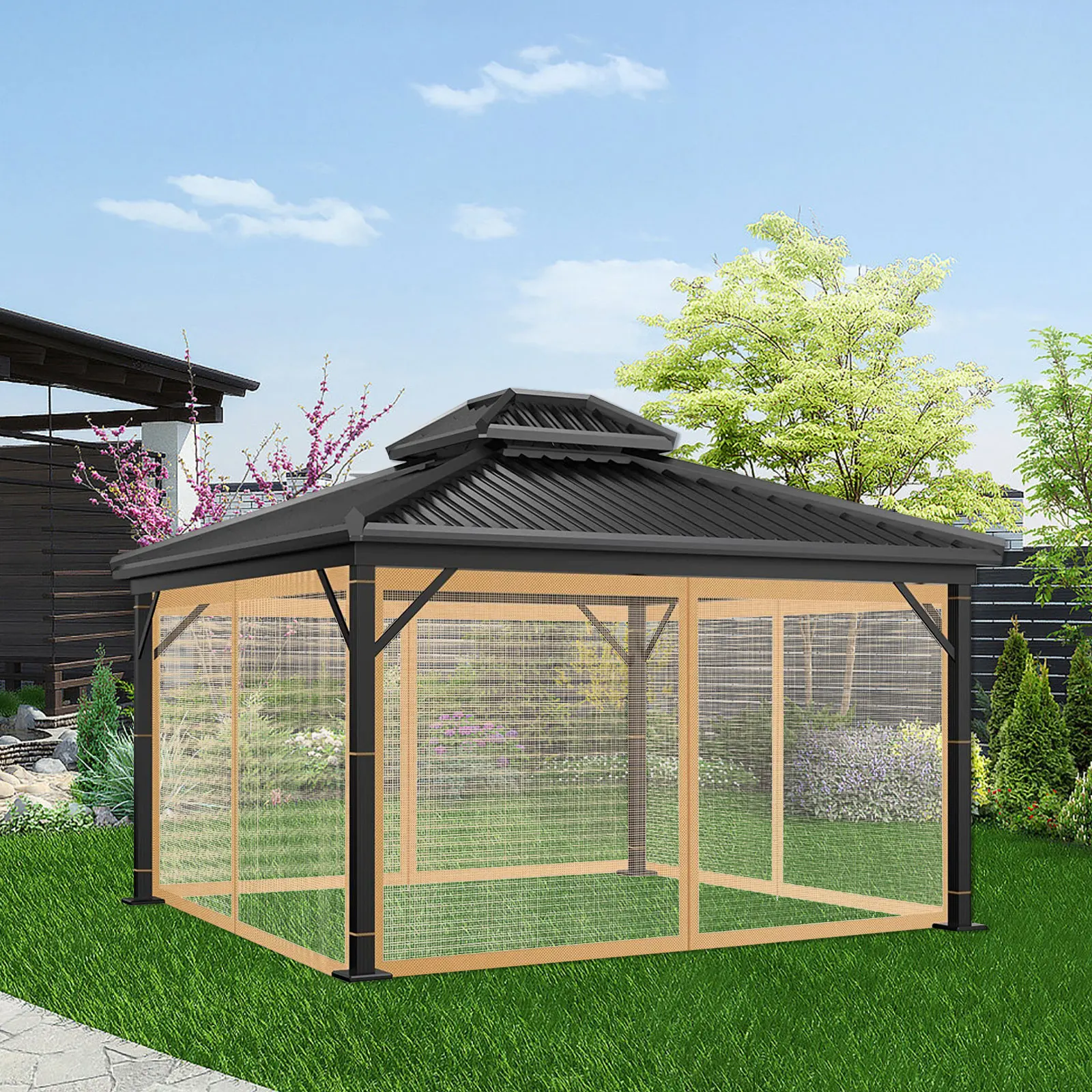 Moskitonetz für Gartenpavillon, Outdoor-Überdachung, Insektennetz mit Reißverschlüssen, Moskitovorhang für Garten und Terrasse, Moskitonetzgewebe – Detail 14