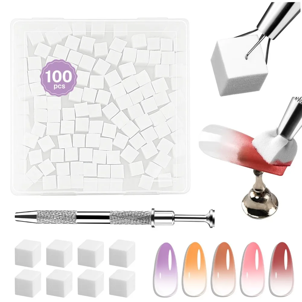 100PCS Soft Nail Sponges with 1PCS Grabbing Pen for Manicure and Nail Art Designs