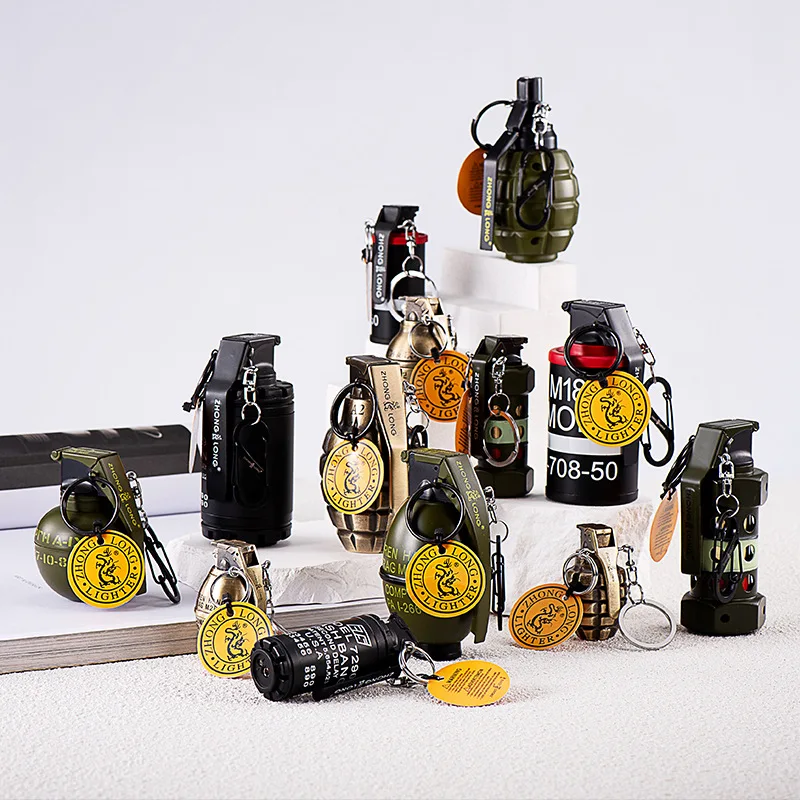 Creative Grenade Model Lighter Metal Electronic Windproof Grinding Wheel Flame Lighter-Novelty Keychain Lighter Craft Decoration