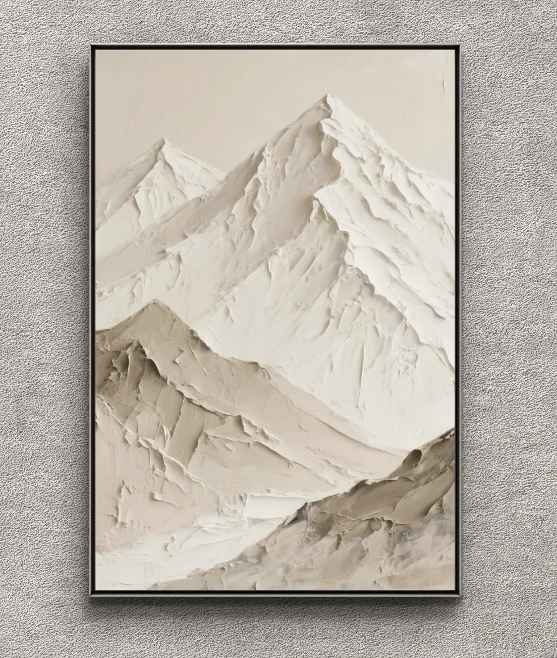 Neutral Beige Textured Mountain Canvas Prints, Minimalist Impasto Snow Mountain Posters Living Room Bedroom Wabi Sabi Home Decor
